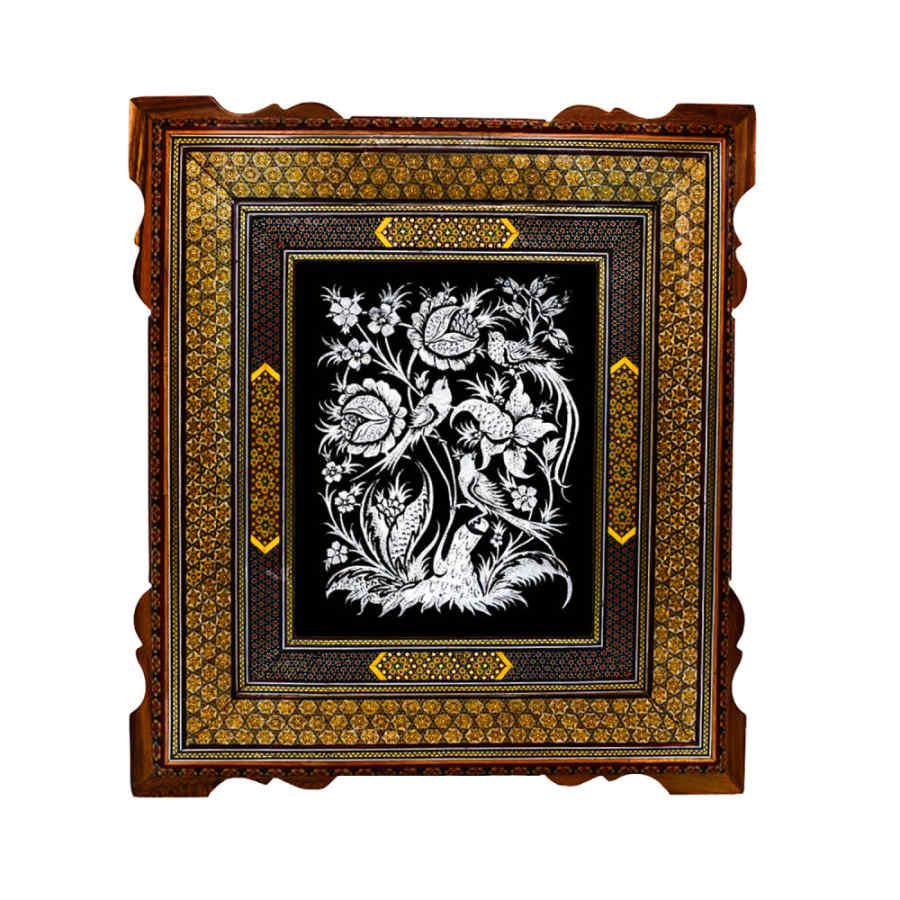 Handmade Framed Persian Engraved Copper Art Samin – Traditional Wall Decor