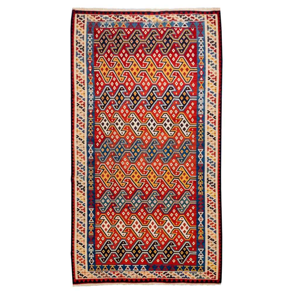 Persian Wool Kilim Rug Handwoven in Fars Traditional Tarlan