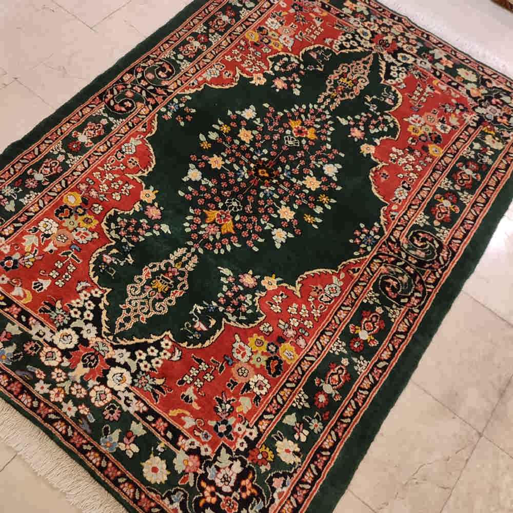 Authentic Persian Silk Carpet Hand-Knotted in Khorasan Lacahak Toranj