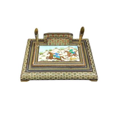 Handcrafted Persian Wooden Pen Holder for Desk – Elegance Khatamkari Art, Asatiri