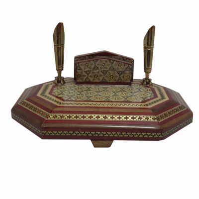 Handcrafted Persian Wooden Pen Holder for Desk – Elegance Khatamkari Art, Modiriat