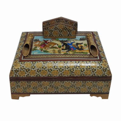 Handcrafted Persian Wooden Pen Holder for Desk – Elegance Khatamkari Art, Naghashi
