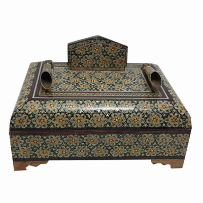 Handcrafted Persian Wooden Pen Holder for Desk – Elegance Khatamkari Art, Taha
