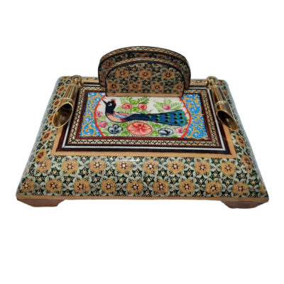 Handcrafted Persian Wooden Pen Holder for Desk – Elegance Khatamkari Art, Tavoos