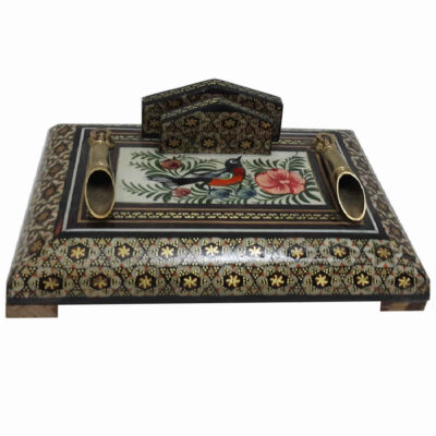 Handcrafted Persian Wooden Pen Holder for Desk – Elegance Khatamkari Art, Traditional