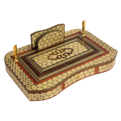 Handcrafted Persian Wooden Pen Holder for Desk – Elegance Khatamkari Art, Zoha