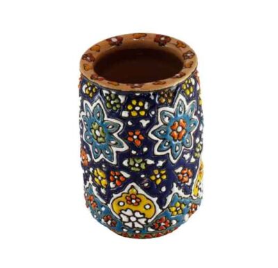 Handcrafted Persian Pottery Pen Holder for Desk – Minakari Enameled, Ava