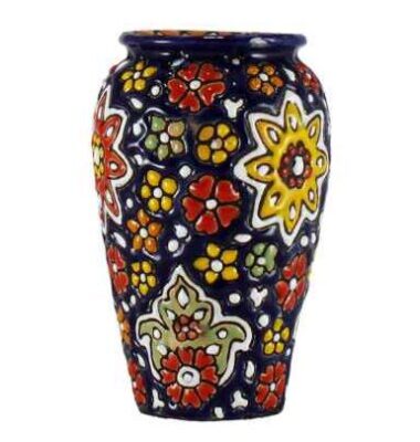 Handcrafted Persian Pottery Pen Holder for Desk – Minakari Enameled, Nakhli