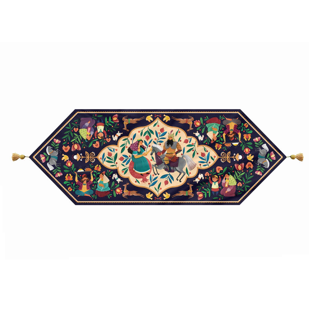 Persian Elegance Blue Velvet Table Runner Ardeshir