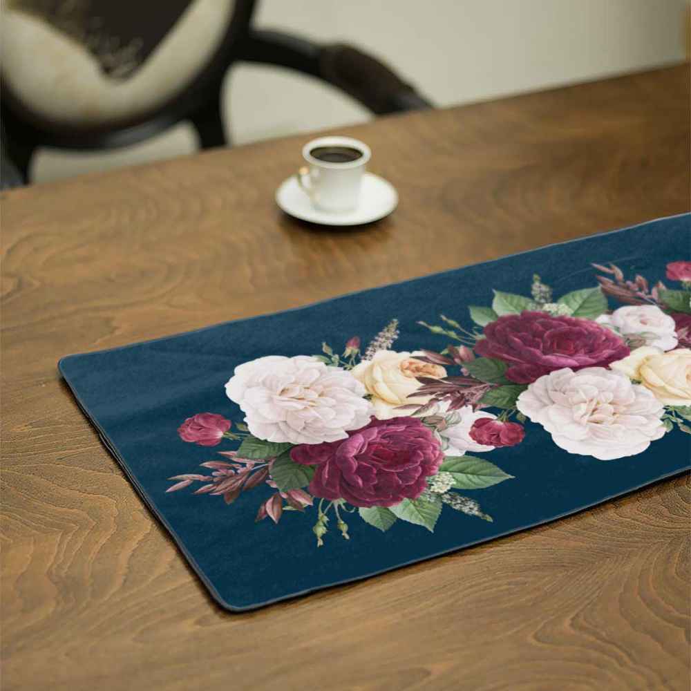 Persian Elegance Blue Velvet Table Runner Bahar