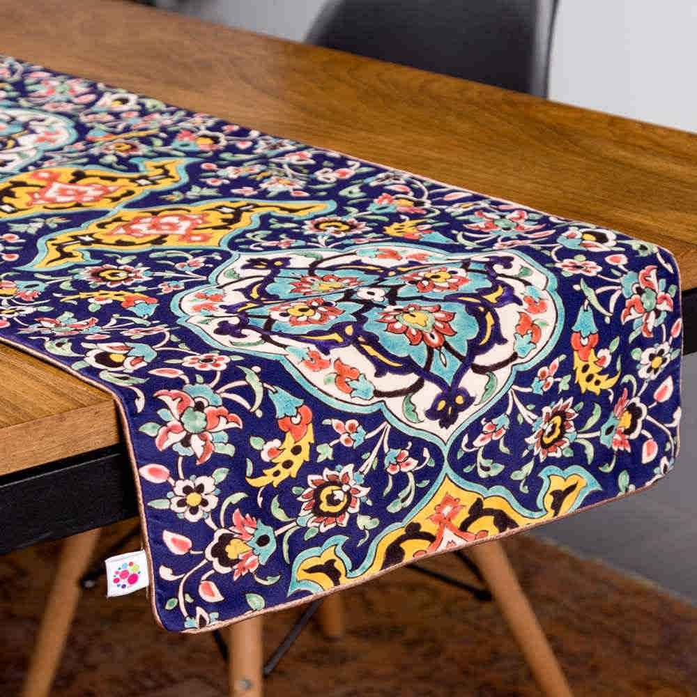 Persian Elegance Blue Velvet Table Runner Sayeh