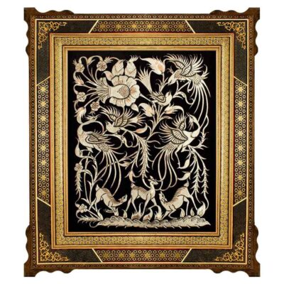 Handmade Framed Persian Engraved Copper Art Gooya – Traditional Wall Decor
