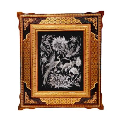 Handmade Framed Persian Engraved Copper Art Hasti – Traditional Wall Decor