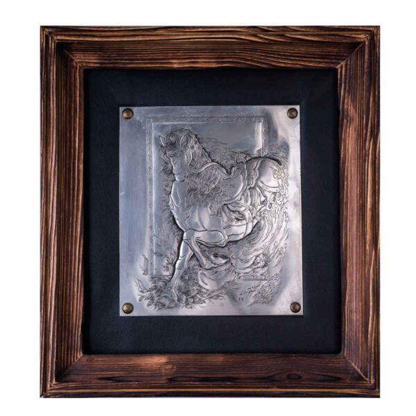 Handmade Framed Persian Engraved Copper Art Horse