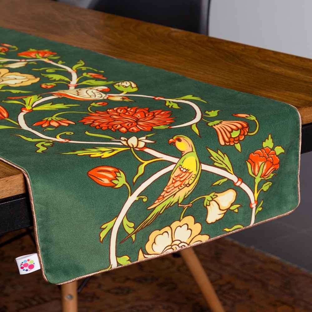 Persian Elegance Green Velvet Table Runner Zina