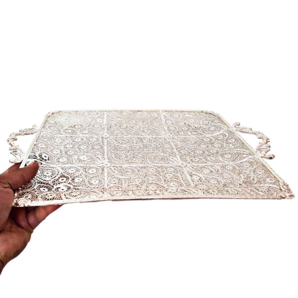 Persian Malileh Kari Silver Tray Dish Model Javid