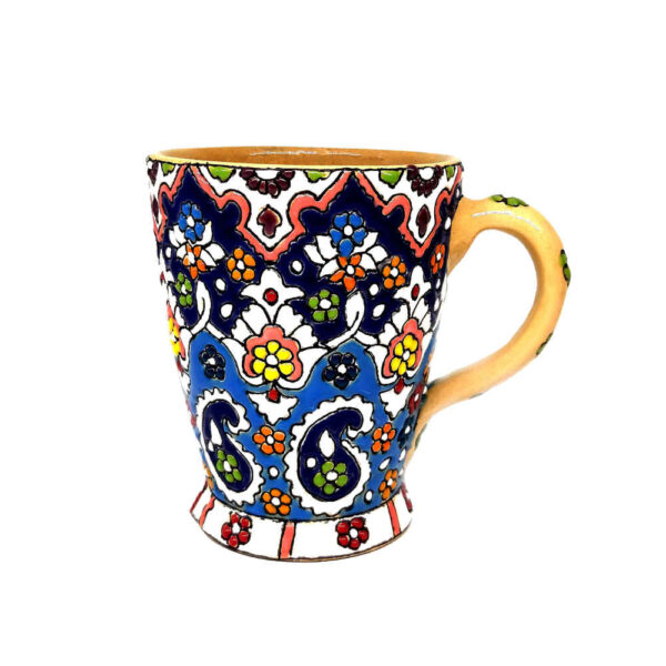 Artistic Handcrafted Persian Pottery Mug - Minakari Enameled, Tanin Design
