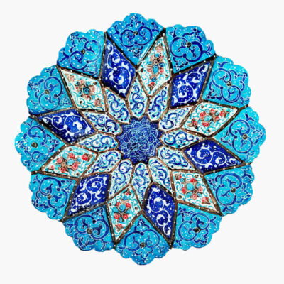 Decorative Copper Plate Hand-Painted with Persian Minakari Enamel Abtin