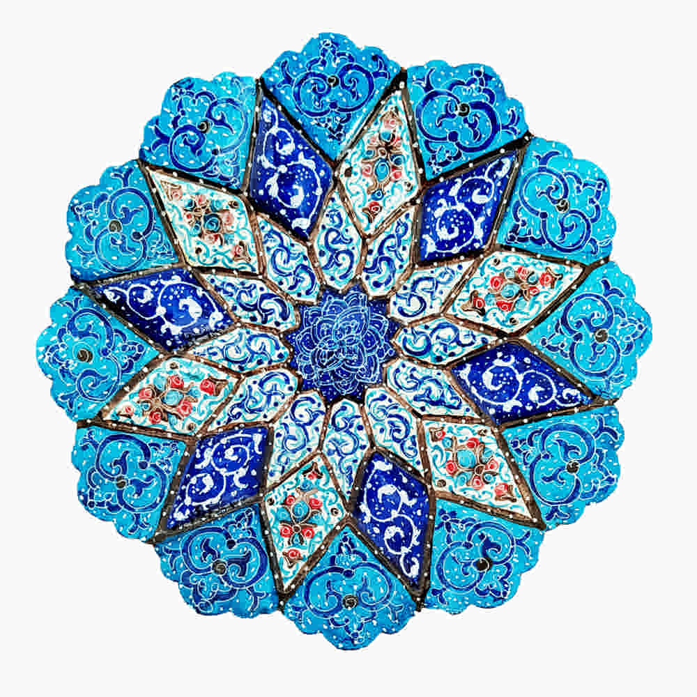Decorative Copper Plate Hand-Painted with Persian Minakari Enamel Abtin