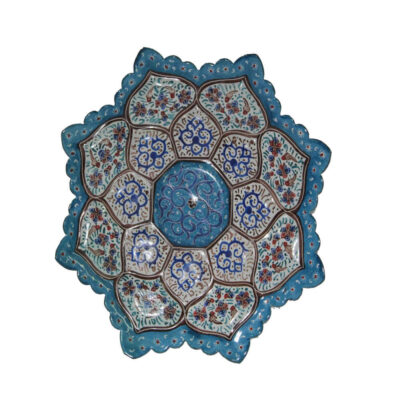 Decorative Copper Plate Hand-Painted with Persian Minakari Enamel Atrin