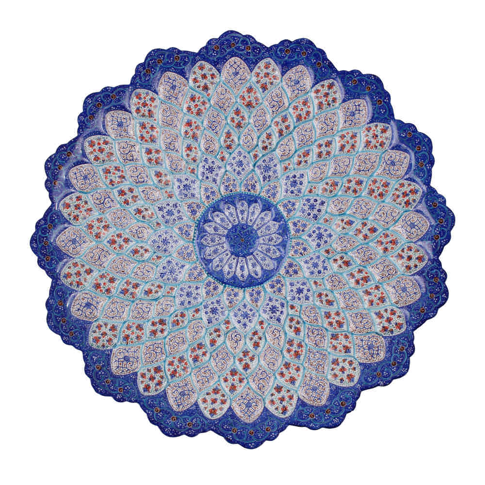 Decorative Copper Plate Hand-Painted with Persian Minakari Enamel Azar