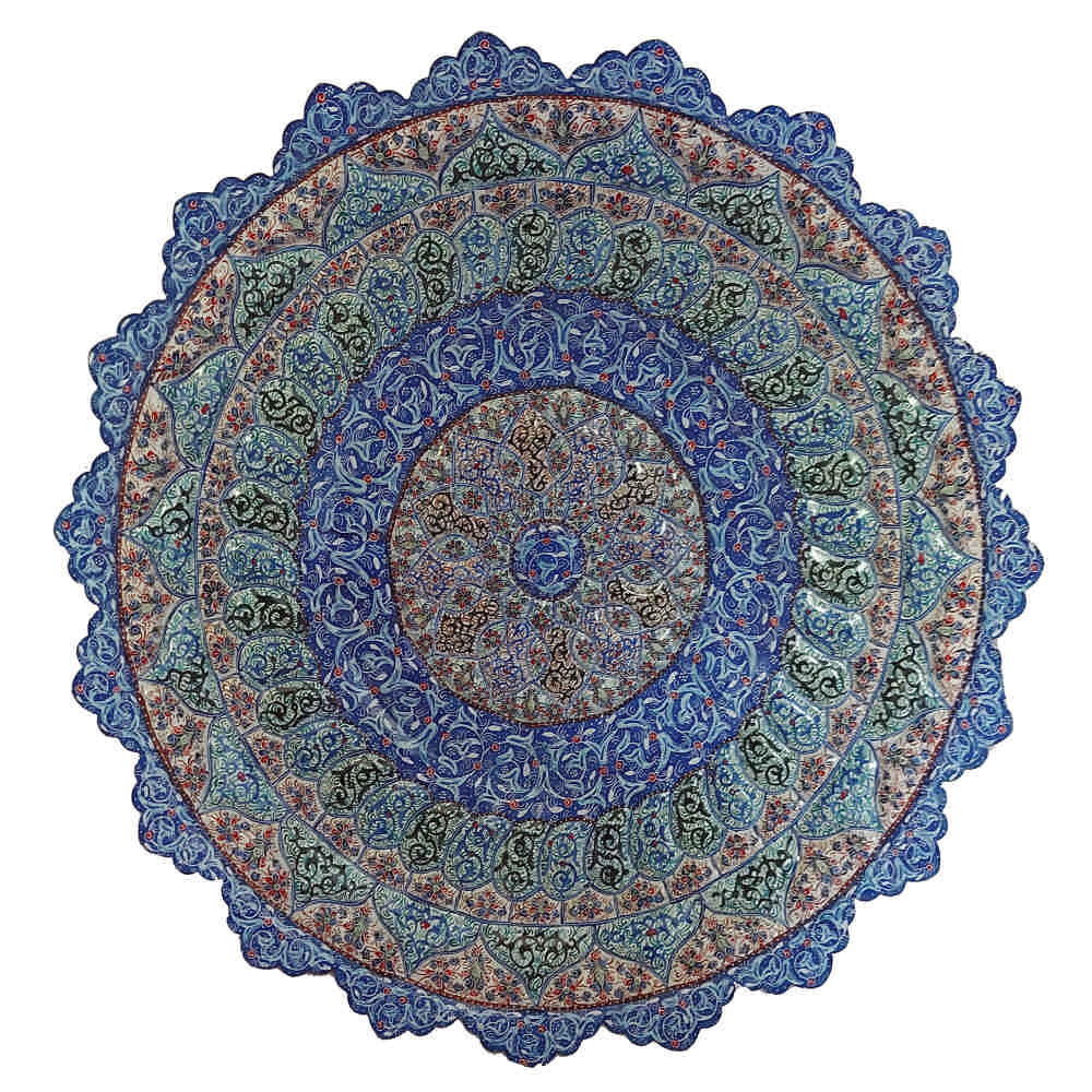 Decorative Copper Plate Hand-Painted with Persian Minakari Enamel Alborz