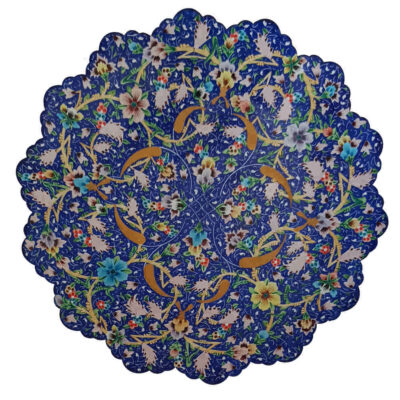 Decorative Copper Plate Hand-Painted with Persian Minakari Enamel Alvand Floral