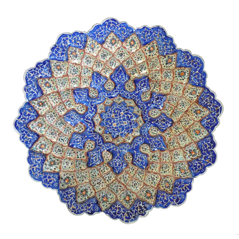 Decorative Copper Plate Hand-Painted with Persian Minakari Enamel Arya