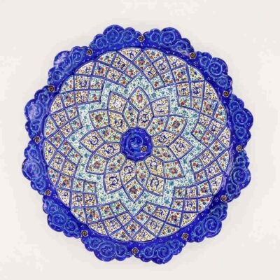 Decorative Copper Plate Hand-Painted with Persian Minakari Enamel Azarakhsh