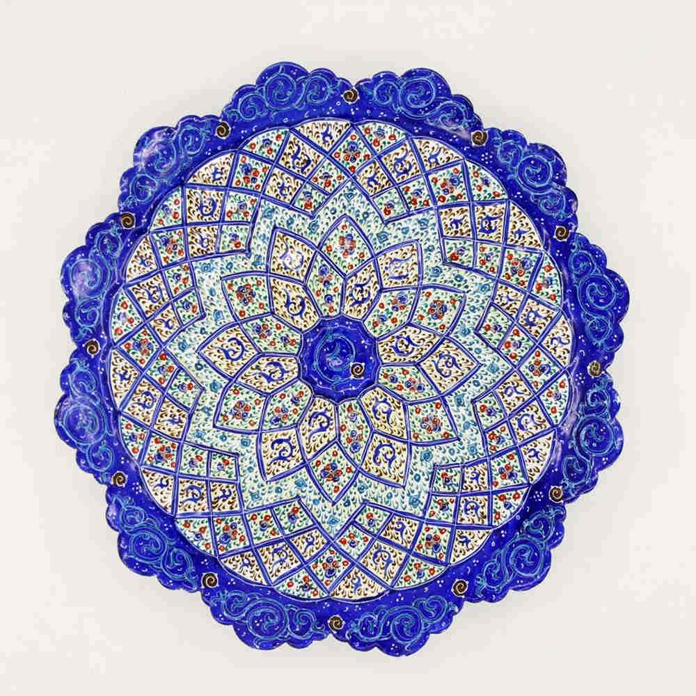 Decorative Copper Plate Hand-Painted with Persian Minakari Enamel Azarakhsh