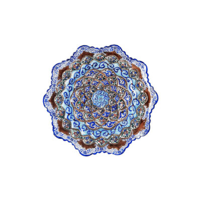 Decorative Copper Plate Hand-Painted with Persian Minakari Enamel Bamdad