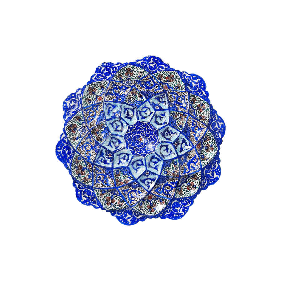 Decorative Copper Plate Hand-Painted with Persian Minakari Enamel Bardia