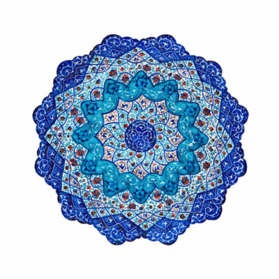 Decorative Copper Plate Hand-Painted with Persian Minakari Enamel Bavar