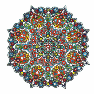 Decorative Pottery Plate Hand-Painted with Persian Minakari Enamel Borzoo