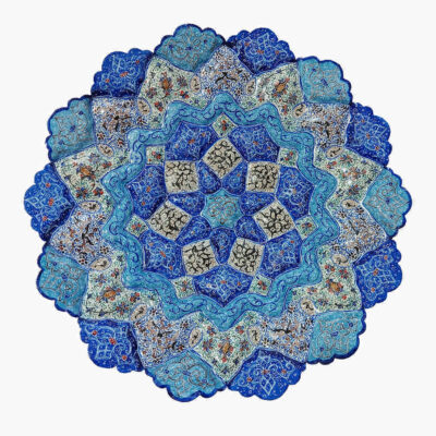 Decorative Copper Plate Hand-Painted with Persian Minakari Enamel Esfand