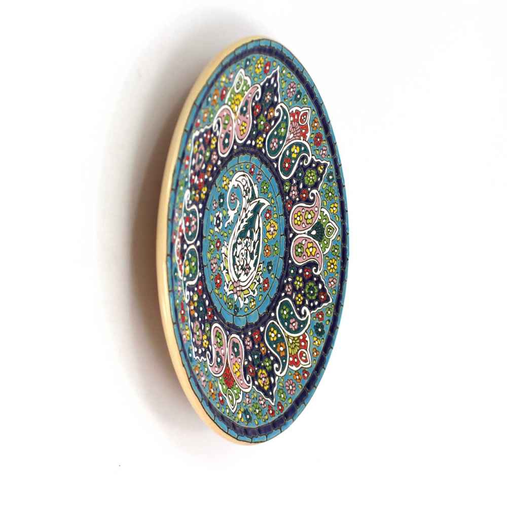 Decorative Pottery Wall Plate Hand-Painted with Persian Minakari Enamel Paisley