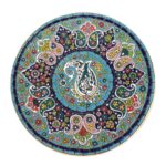 Decorative Pottery Plate Hand-Painted with Persian Minakari Enamel Paisley