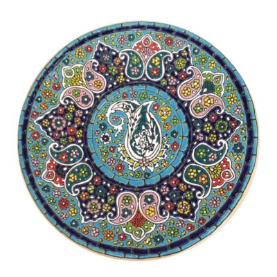 Decorative Pottery Plate Hand-Painted with Persian Minakari Enamel Paisley