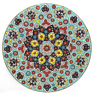Decorative Pottery Plate Hand-Painted with Persian Minakari Enamel Negar