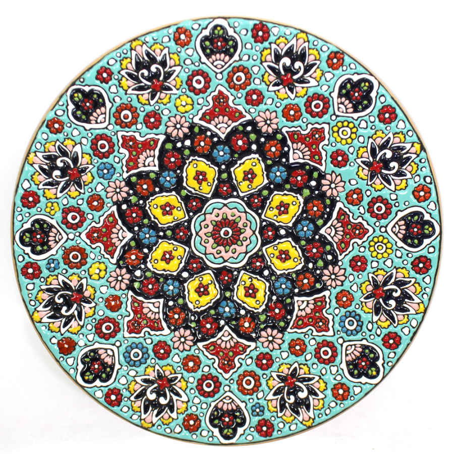 Decorative Pottery Plate Hand-Painted with Persian Minakari Enamel Negar