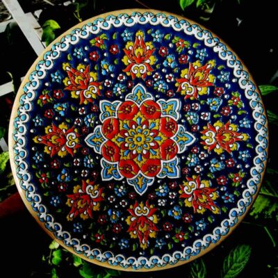 Decorative Pottery Wall Plate Hand-Painted with Persian Minakari Enamel Omid