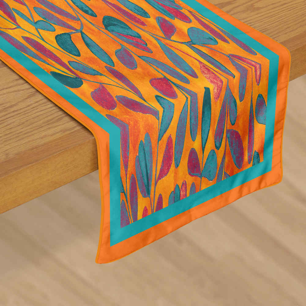 Persian Elegance Orange Velvet Table Runner Atoosa