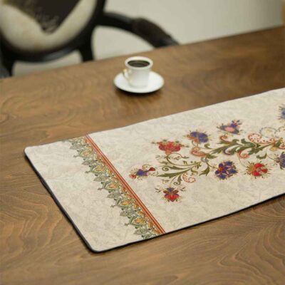 Persian Elegance Cream Velvet Table Runner Afrooz