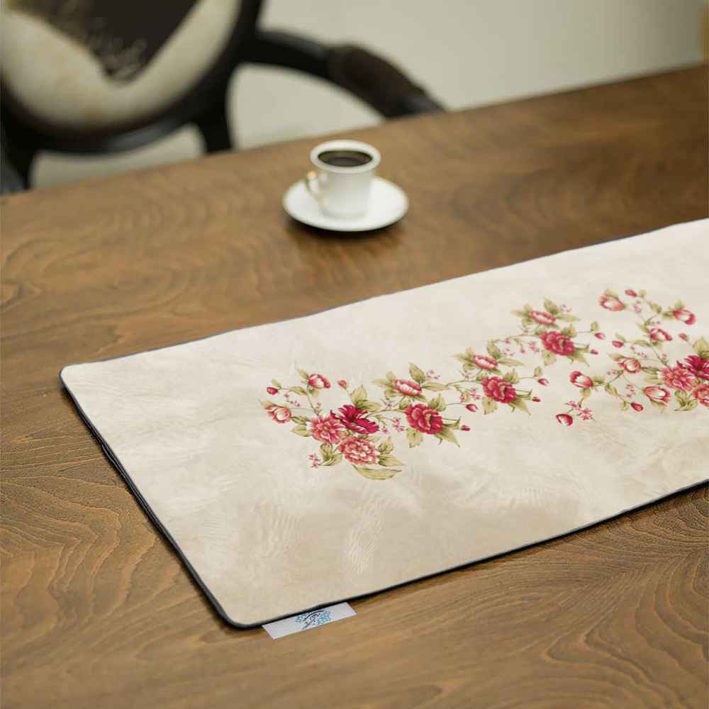 Persian Elegance Cream Velvet Table Runner Baharak