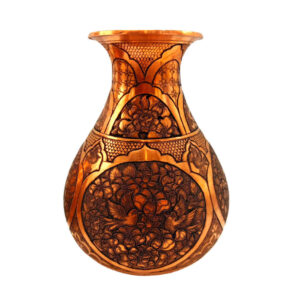 Set of 2 Engraved Iranian Copper Vase Model Gol o Morgh