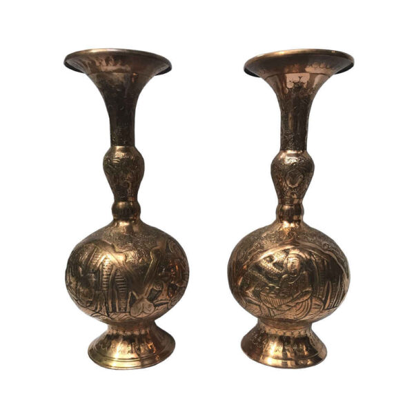Set of 2 Handcrafted Persian Engraved Copper Vase Decorative Model Mehmansara
