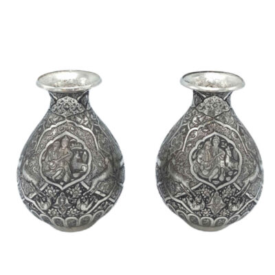 Handcrafted Persian Engraved Copper Vase Decorative with Tazhib Design – Set of 2