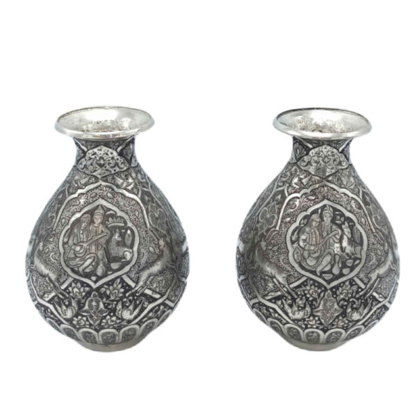 Handcrafted Persian Engraved Copper Vase Decorative with Tazhib Design - Set of 2