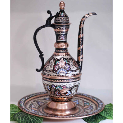 Set of Persian Copper Rosewater Sprinkler & Plate
