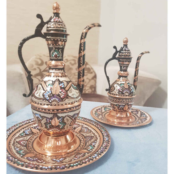 Set of 2 Iranian Copper Rose Water Sprinkler & Plate